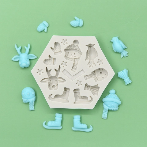 Weihnachten Rentier Schneemann Sechseck Silikonform Winter Thema DIY Backen Kuchen Deko Fondue Handgemachte Seife Schokolade