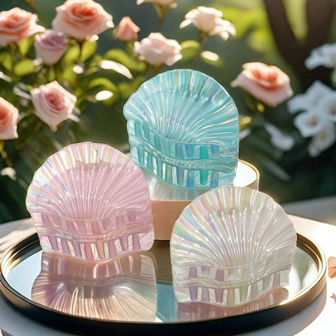 Pearlescent Gradient Shell Hair Claw Clip Plastic Sea Theme Mermaid Style Hair Accessory For Women