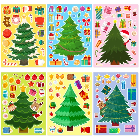 DIY Weihnachtsbaum Aufkleber Für Kinder Cartoon Weihnachtsmann Rentier Puzzle Gesicht Ändern Feiertag Dekorative Aufkleber
