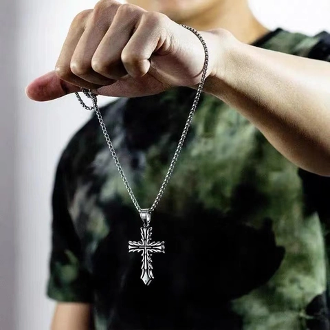 Collana Con Ciondolo A Croce Di Spine Gotica Retrò Acciaio Inossidabile Catena Lunga Gioielli Hip Hop Uomo Donna