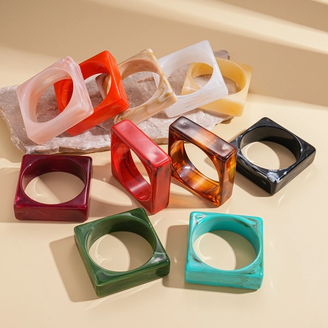 Chunky Square Acrylic Resin Bangle Bracelet Geometric Marble Texture Large Exaggerated Retro Fashion Hand Jewelry For Women