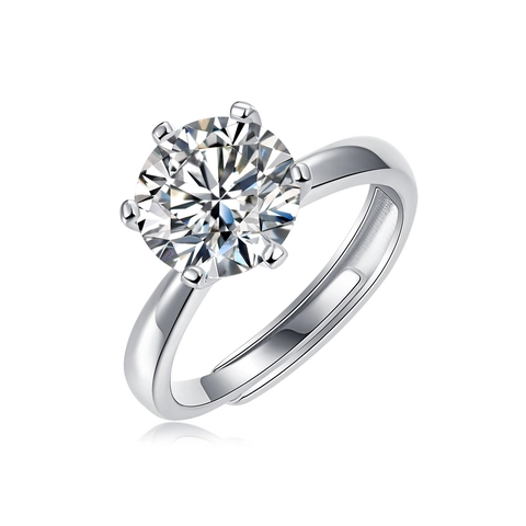 Moissanite Ring For Women 925 Sterling Silver Adjustable Band Round Brilliant Cut Six-Prong Crown Setting Inlaid Jewelry