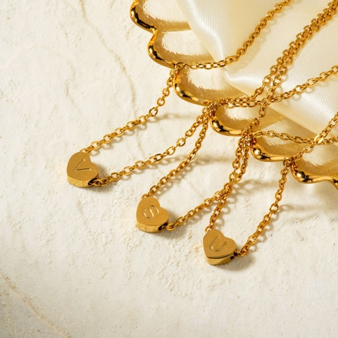 Collana Minimalista In Acciaio Inossidabile Con Ciondolo A Forma Di Cuore Placcato Oro Lettera Iniziale Incisa Gioielli Donna Regalo