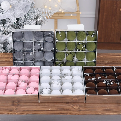 Set Di Palline Di Natale Trama In Velluto Floccato Decorazione Da Appendere Per Albero Di Natale Festa Casa Forme Multiple