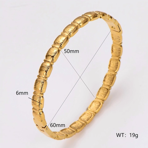 304 Stainless Steel Bangle Bracelet Gold Plated Geometric Square Texture Minimalist Hinged Fashion Jewelry For Women