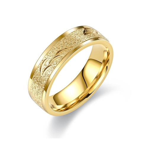 Mode Titan Stahl Ring Mattiertes Finish Graviertes Blattmuster Einfacher Schmuck Für Damen Und Herren