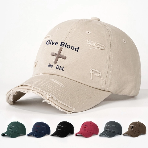 Gorra De Béisbol Distressed Bordado Give Blood He Did Vintage Algodón Roto Gorro Ajustable