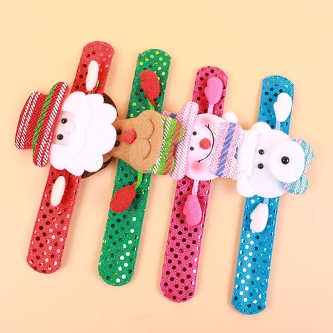 Braccialetti A Scatto LED Di Natale Braccialetti Con Paillette Luminosi Con Peluche Babbo Natale Pupazzo Di Neve Renna Orso Per Bambini