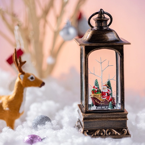 Retro Bronze Weihnachts Laterne Schneekugel Weihnachtsmann Schneemann LED Nachtlicht Spieluhr Musikalische Dekoration Kunststoff Harz