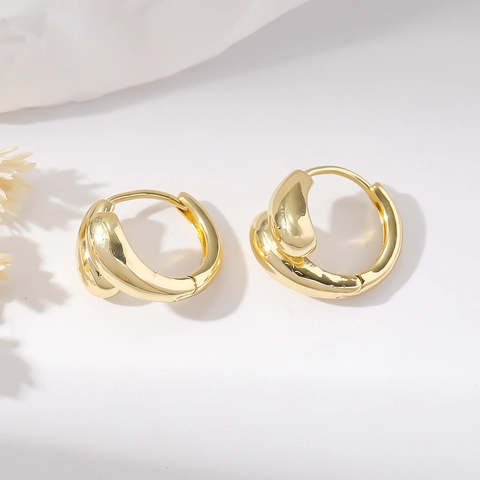 Minimalist Copper Gold Hoop Earrings For Women Abstract Twisted Geometric Double Layer Flowing Line Statement Jewelry Gift