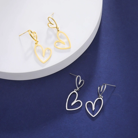18K Gold Plated Stainless Steel Hollow Heart Drop Earrings Dainty Silver Steel Heart Stud Earrings For Women Fashion Jewelry