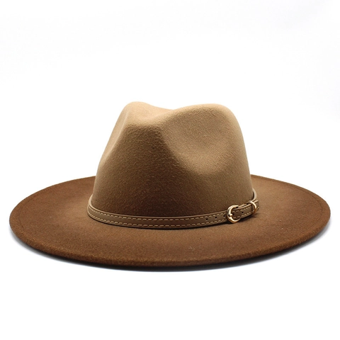 Fedora Hat Wide Brim Felt Jazz Cap With Leather Belt Buckle Unisex Fashion Vintage Elegant Gradient Colorful Polyester