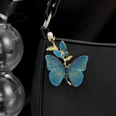 Eleganter Blau Schmetterling Brosche Im Neuen Chinesischen Stil Für Damen Legierung Kunstparel Strass Vintage Anstecknadel