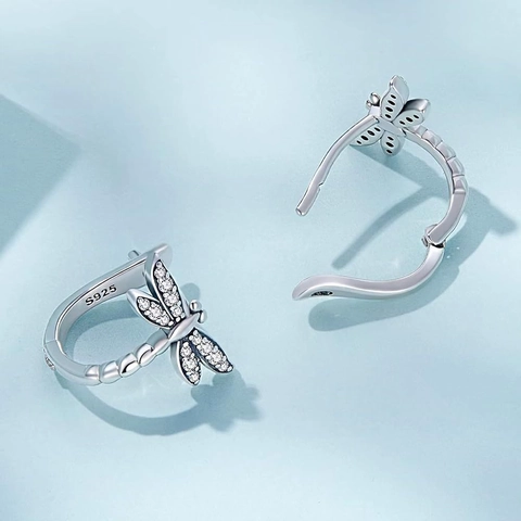 Libellen Ohrringe 925 Sterling Silber Zirkon Eingelegt Minimalistisch Mode Insektenschmuck Für Damen