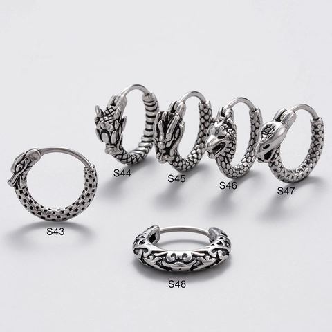 Vintage Punk Tierkopf Creolen Edelstahl Drache Schlange Wolf Totem Modeschmuck Für Männer