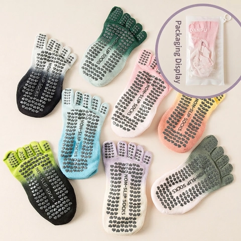 Calcetines Yoga Antideslizantes Mujer Algodón Dedos Separados Degradado Tie Dye Espalda Descubierta Pilates Fitness Danza