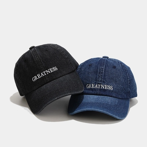 Berretto Da Baseball In Denim Lavato Ricamo Lettere Greatness Vintage Retrò Regolabile Cappello Da Sole Uomo Donna