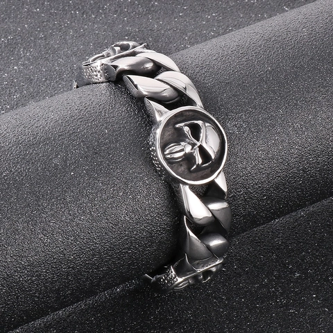 Bracciale Da Uomo Con Teschio In Acciaio Inossidabile 316L Catena Cubana Pesante Gioielli Punk Gothic Biker Vintage