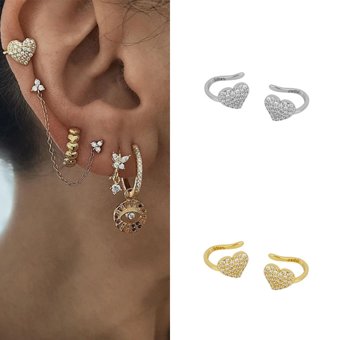 Mode Herzförmige Zirkonia Ohrklemmen Kupfer Gold Silber Plattiert Ohne Piercing Ohrringe Für Damen Hochzeit Party Schmuck