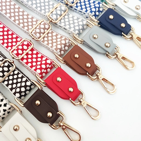 Ethnic Jacquard Wide Shoulder Strap For Bags Adjustable Replacement Fabric Belt With Metal Buckles And Leather Ends