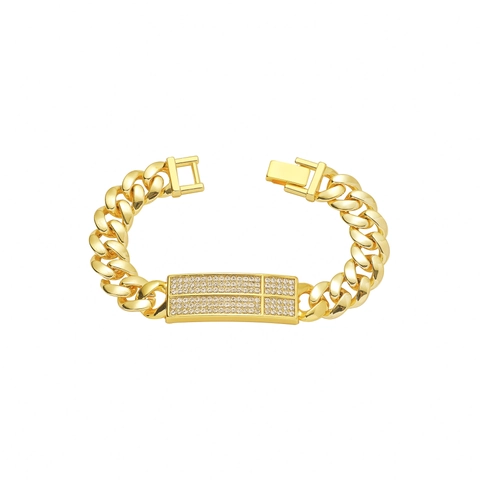 Men Hip Hop Cuban Chain Bracelet Alloy Rhinestone Encrusted Geometric ID Plate Fashion Jewelry