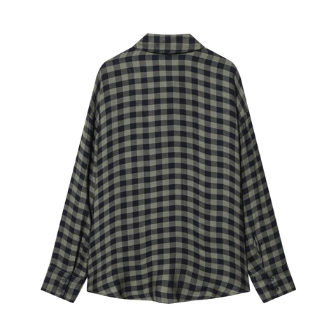 Damen Karierte Bluse Langarm Polyester Schluppenhemd Vintage Britischer Stil Büro Damen Elegant