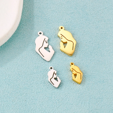 Stainless Steel Pendants For Jewelry Making DIY Hollow Out Female Silhouette Praying Girl Virgin Mary Portrait Charms Connectors