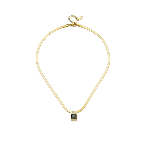 Geometrische Quadratische Zirkonia Anhänger Halskette Titanstahl Breite Flache Schlangenkette Minimalistischer Schmuck