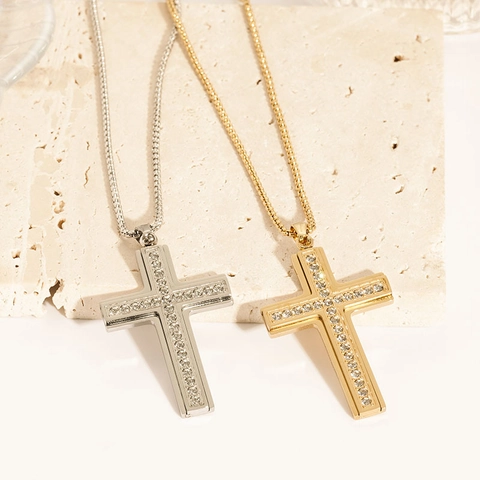 Strass Kruis Hanger Ketting 304 Roestvrij Staal Religieuze Sieraden Voor Dames Heren Elegant Modeaccessoire