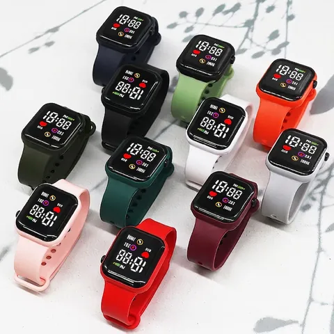 LED Digital Electronic Watch Square Dial Sports Wristwatch With Silicone Strap For Students And Couples Fashionable