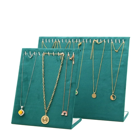 Jewelry Display Stand Necklace Earring Holder L-Shaped Microfiber Velvet Or Linen Professional Countertop Organizer