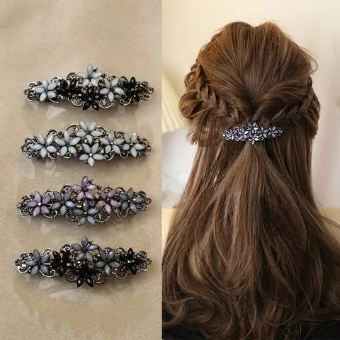Fermaglio Per Capelli A Molla Con Fiore Vintage Pinza Elegante In Resina Toccato Botanico Retro In Lega