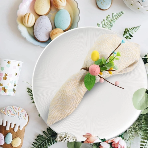 Ronds De Serviette Œuf De Pâques Feuilles Eucalyptus Artificielles Baies Mousse Colorées Déco Table Printemps Fête