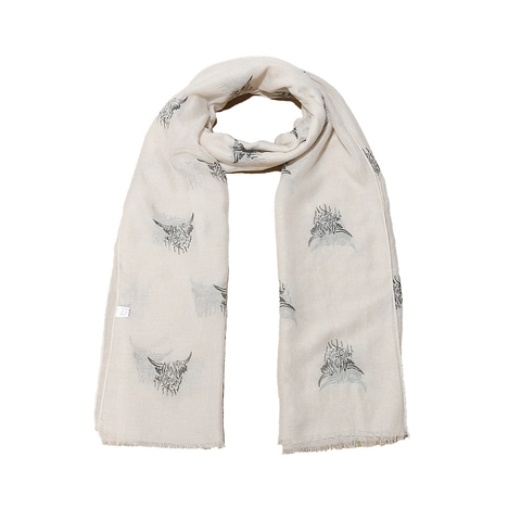 Women Winter Scarf Highland Cow Print Polyester Shawl With Tassel Fringe Fashion Wrap