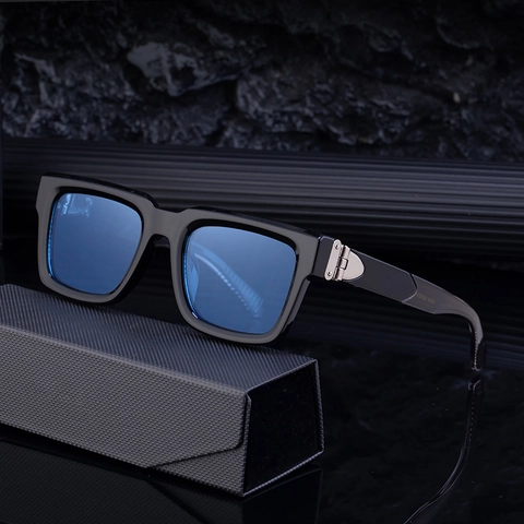 Square Sunglasses Retro Punk Thick Frame Metal Hinge UV400 Protection Fashion Hip Hop Eyewear For Men