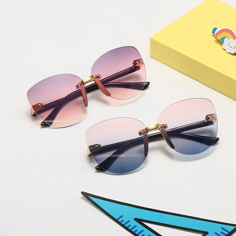 Kids Frameless Irregular Sunglasses Gradient UV400 PC Metal Fashion Butterfly Eyewear For Boys Girls