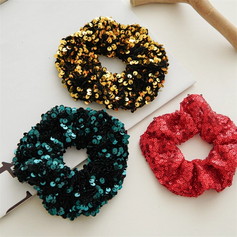 Coletero De Lentejuelas Elástico Brillante Tela Para Fiesta De Navidad Color Sólido Accesorio Para El Cabello