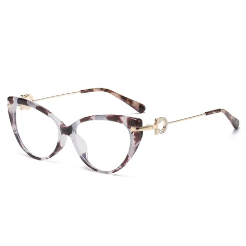 Montature Occhiali Cat Eye Donna Anti Luce Blu TR90 Stanghetta Metallo Decorazione Strass Ottica Retro