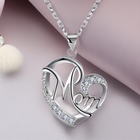 Collana Pendente Cuore Rame Placcato Oro Bianco Zircone Mom Lettera Gioielli Festa Della Mamma Regalo Per Donne Elegante