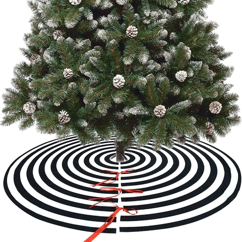 Christmas Tree Skirt Polyester Short Plush Double Layer Starfish Striped Print Holiday Party Floor Decor Modern