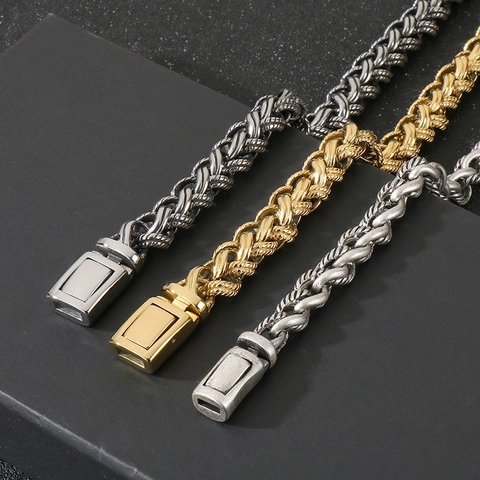 Collana Catena Intrecciata Da Uomo Acciaio Inossidabile Titanio Corda Torta Spessa Retro Industrial Hip Hop Punk