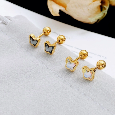 Butterfly Stud Earrings Titanium Steel Rhinestone Screw Back Ear Bone Studs Minimalist Gold Plated Jewelry For Women