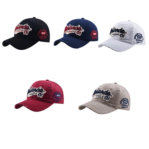 Washed Cotton Distressed Baseball Cap Vintage Retro Letter Embroidery Outdoor Adjustable Sun Hat