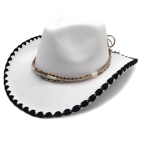 Western Cowboy Hat Cotton Polyester Felt Wide Brim With Turquoise Bead Feather Charm Ethnic Bohemian Vintage For Women Men
