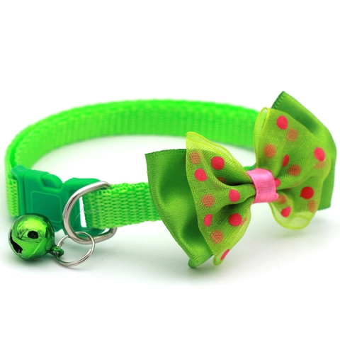 Adjustable Pet Collar Polka Dot Fabric Bow Metal Bell For Cats Small Dogs Fabric Webbing Quick Release Buckle Ornament