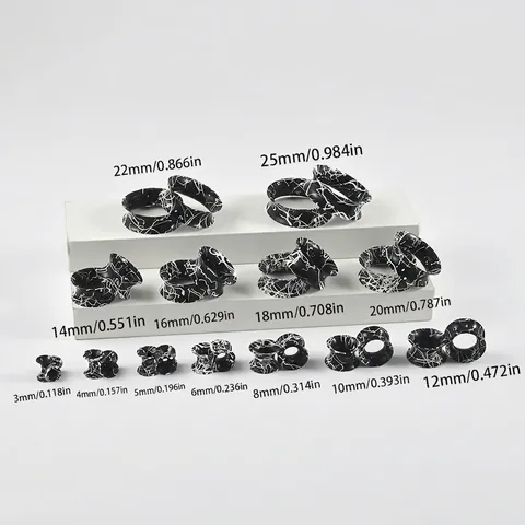 Zachte Siliconen Holle Oor Tunnel Expander Zwart Wit Marmeren Streep Patroon Body Piercing Sieraden Unisex