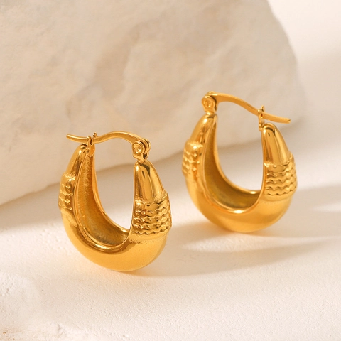 Orecchini A Cerchio In Acciaio Inossidabile Placcato Oro 18K A Forma Di U Geometrici Retro Per Donna