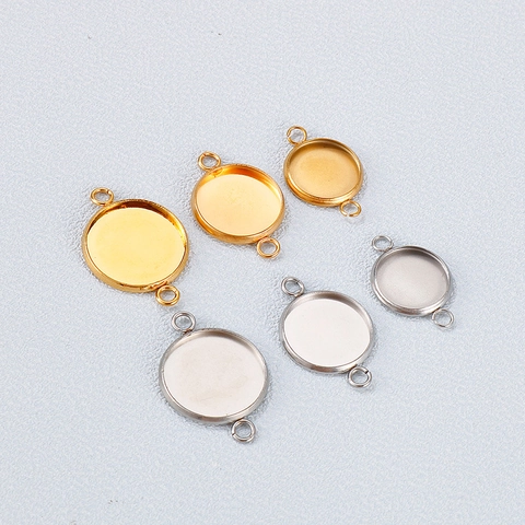 Connecteur De Plateau Rond En Acier Inoxydable Base De Pendentif Avec Deux Boucles Pour La Création De Bijoux DIY