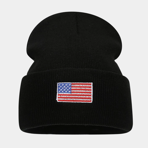 Bonnet En Tricot Acrylique Drapeau Américain Brodé Chaud Hiver Extérieur Décontracté Unisexe Bonnet Doux