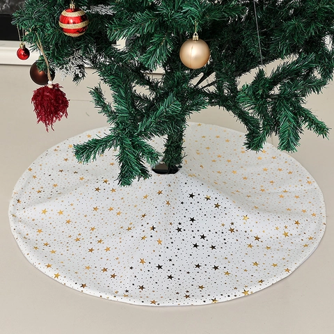 Christmas Tree Skirt Bronzing Snowflake Star Moon Pattern Fabric Holiday Party Home Decoration Round Base Ornament